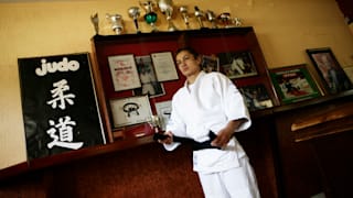 Majlinda Kelmendi prepares for training in her hometown Peja