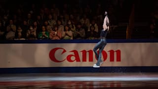 Alina Zagitova jumps during her exhibition skate
