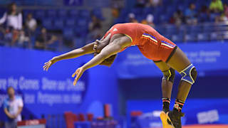 Grace Jacob Bullen of Norway celebrates after winning Women's Freestyle 60kg event of Wrestling