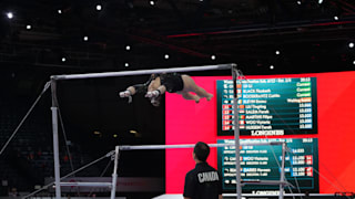 Ellie Black (CAN) on the uneven bars at the 2019 World Gymnastics Championships