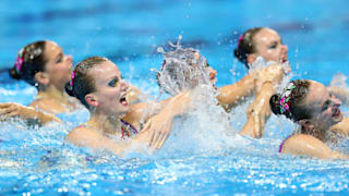 Team Russia competes in the Team Technical Final on day five of the Gwangju 2019 FINA World Championships at Yeomju Gymnasium on July 16, 2019 in Gwangju, South Korea. (Photo by Catherine Ivill/Getty Images)