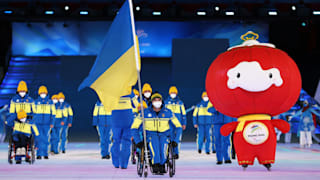 Flag bearer Maksym Yarovyi of Team Ukraine during the Opening Ceremony of the Beijing 2022 Winter Paralympics