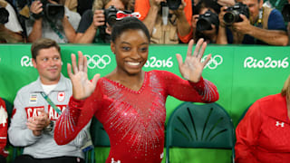 RIO DE JANEIRO, BRAZIL - AUGUST 14:  Simone Biles of the United States celebrates winning the gold medal in the Women's Vault Final on Day 9 of the Rio 2016 Olympic Games at the Rio Olympic Arena on August 14, 2016 in Rio de Janeiro, Brazil.  (Photo by Alex Livesey/Getty Images)