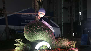 The lit up topiary could be enjoyed 24 hours a day in the athletes' village