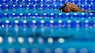 America's Simone Manuel takes a moment to absorb her success in winning the 50m free at the US Olympic Team Swimming Trials