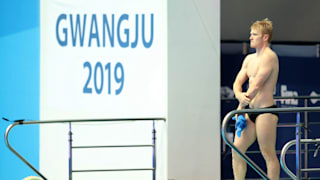 James Heatly of Great Britain looks on during the Men's 3m Springboard preliminary round on day six of the Gwangju 2019 FINA World Championships at Nambu International Aquatics Centre on July 17, 2019 in Gwangju, South Korea. (Photo by Catherine Ivill/Getty Images)