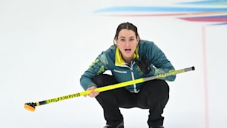 Tahli Gill of Team Australia reacts during the Curling Mixed Doubles Round Robin 