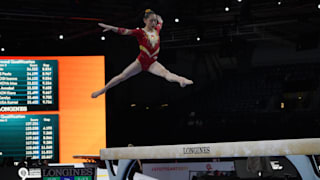 Defending beam world champ Liu Tingting performs at the 2019 World Championships (Photo: Olympic Channel)