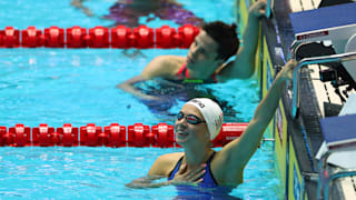 Boglarka Kapas of Hungary celebrates after the Women's 200m Butterfly Final on day five of the Gwangju 2019 FINA World Championships at Nambu International Aquatics Centre on July 25, 2019 in Gwangju, South Korea. (Photo by Maddie Meyer/Getty Images)