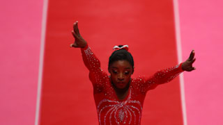 Simone Biles on vault during the team final at the 2015 Worlds