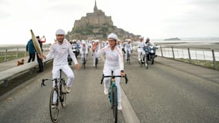 The Olympic Torch visiting the Mont-Saint-Michel