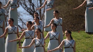 Performers at the Olympic Torch relay ceremony in Greece