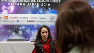 Alina Zagitova speaks to the media