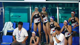 The South Korean bench reacts to a play against Canada during their Women's Water Polo Preliminary round match at the Gwangju 2019 FINA World Championships at Nambu University on July 18, 2019 in Gwangju, South Korea. (Photo by Clive Rose/Getty Images)