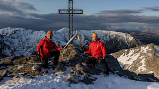 The Olympic torch at the top of the Pic du Canigou in the Pyrénées Orientales