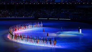 The President of Beijing organising committee gives a speech during the Beijing 2022  Closing Ceremony 