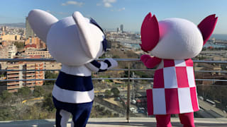 Tokyo 2020 mascots make the beat in Barcelona