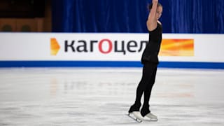 Alina Zagitova on ice during her first practice skate in Saitama.