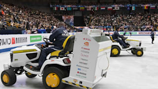 An ice resurfacer in the rink at the World Figure Skating Championships