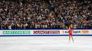 Elizabet Tursynbaeva concludes her free skate at the World Championships