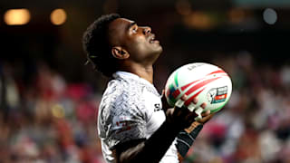 Jerry Tuwai of Fiji celebrates