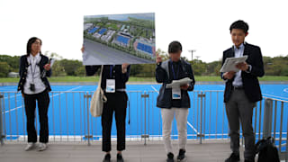 Media are briefed during an inspection of the Oi Hockey Stadium and adjacent fields, Tokyo 2020 Summer Olympic Games venue for hockey during the World Press Briefing venue tour ahead of the 2020 Tokyo Summer Olympic Games on October 16, 2019 in Tokyo, Japan. It is 282 days until the Games of the XXXII Olympiad in Tokyo 2020, Tokyo previously hosted the Summer Olympic Games in 1964. (Photo by Cameron Spencer/Getty Images)