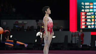Oksana Chusovitina performing on floor at the 2019 World Championships. (Photo: Olympic Channel)