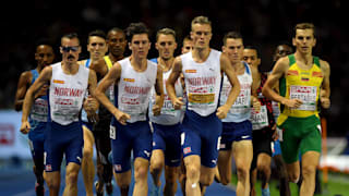 Brothers Henrik, Jakob, and Filip Ingebrigsten of Norway lead the group as they compete in the Men's 1500m Final during day four of the 24th European Athletics Championships. (Photo by Matthias Hangst/Getty Images)