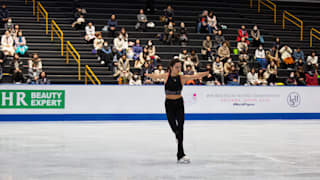 Evgenia Medvedeva skates on ice in practice before the Worlds.