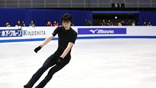 Yuzuru Hanyu in practice on Wednesday