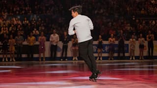 Nathan Chen jumps during the skater introductions at the exhibition gala