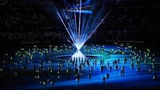 The Olympic Cauldron is seen as performers dance during the Beijing 2022 Winter Olympics Closing Ceremony