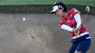 Shiho Oyama of Japan plays a shot from a bunker on the third hole during the First Round of Women's Golf at Olympic Golf Course on Day 12 of the Rio 2016 Olympic Games on August 17, 2016 in Rio de Janeiro, Brazil. (