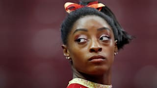 Simone Biles looks on at the US Classic