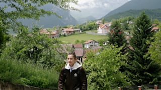 Majlinda Kelmendi walks to training in her hometown Peja