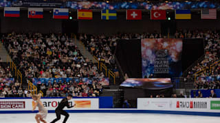 Madison Hubbell and Zachary Donohue on ice during their free dance
