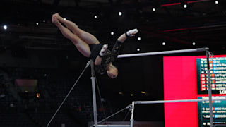 Ellie Black (CAN) on the uneven bars at the 2019 World Gymnastics Championships