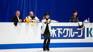 Yuzuru Hanyu in practice on Wednesday