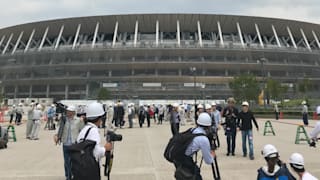 Wide external view of the under-construction new National Stadium on 3rd July 2019