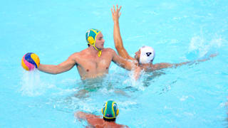 Aidan Roach #7 of Australia looks to pass against Gergo Zalanki #4 of Hungary during the Men's Water Polo quarterfinal match on day eleven of the Gwangju 2019 FINA World Championships at Nambu University on July 23, 2019 in Gwangju, South Korea. (Photo by Maddie Meyer/Getty Images)