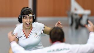 Lidia Nencheva of Bulgaria after the 10m Air Pistol Mixed International Teams Final 