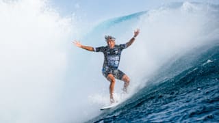 Miguel Pupo of Brazil surfs in the Final at the Outerknown Tahiti Pro on August 19, 2022 at Teahupo'o, Tahiti, French Polynesia.