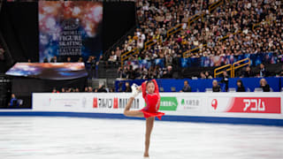 Elizabet Tursynbaeva performs during her free skate at the World Championships