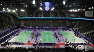 General view of a badminton training session ahead of Paris 2024