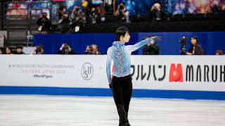 Yuzuru Hanyu during his short program at the 2019 Worlds