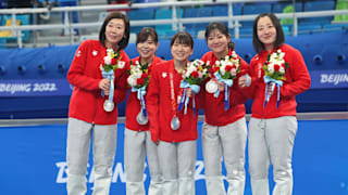 Medal ceremony after the Women's Gold Medal match between Team Japan and Team Great Britain at National Aquatics Centre 