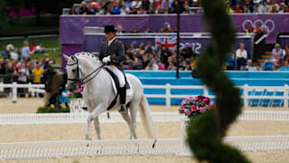 White horse Fuego in Dressage