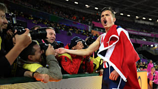 Karsten Warholm celebrates his 400m hurdles gold at the 2017 World Championships in London