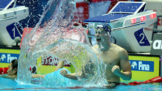 Danas Rapsys of Lithuania reacts after finishing first in the Men's 200m Freestyle Final on day three of the Gwangju 2019 FINA World Championships at Nambu International Aquatics Centre on July 23, 2019 in Gwangju, South Korea. He was later disqualified for movement on the blocks before the start. (Photo by Clive Rose/Getty Images)