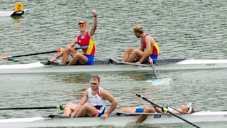 Gheorghe Robert Dedu and Ciprian Tudosa of Romania in the Junior Men's pair final